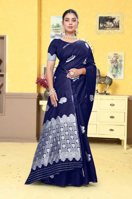 Banarasi Silk Saree  The Silver Elegance Edition ( blue, OS )