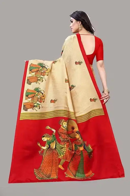 Women's Designer Art Silk Printed Saree with Separate Blouse Piece â€“ Free Size, Elegant Party & Wedding Wear ( red, Standard )