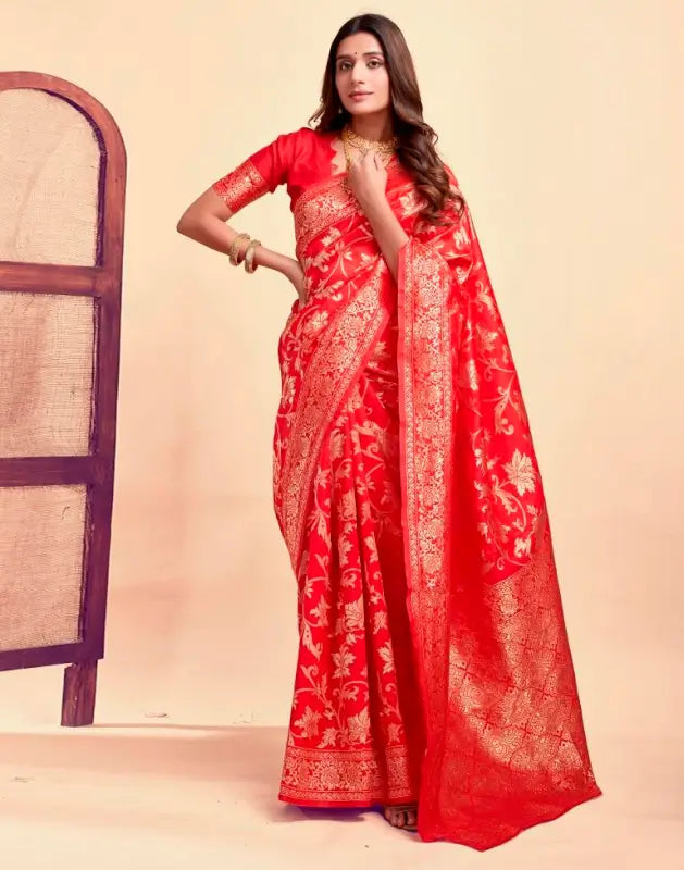 Jacquard Saree  Everyday Elegance Collection ( red, OS )