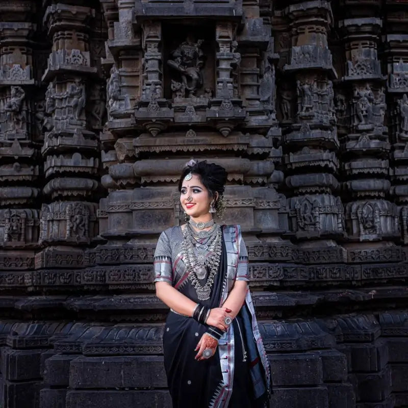 Cotton Saree  The Maharashtrian Black Elegance Collection ( black, OS )