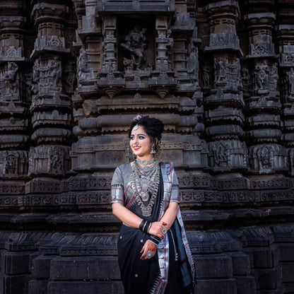 Cotton Saree  The Maharashtrian Black Elegance Collection ( black, OS )